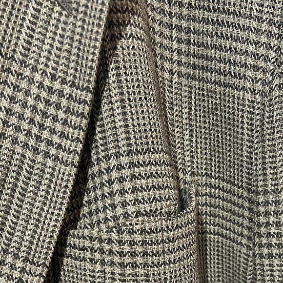 Luciano Barbera 46R Linen Blend Sports Jacket Blazer  Brown Herringbone Plaid - Picture 3 of 7